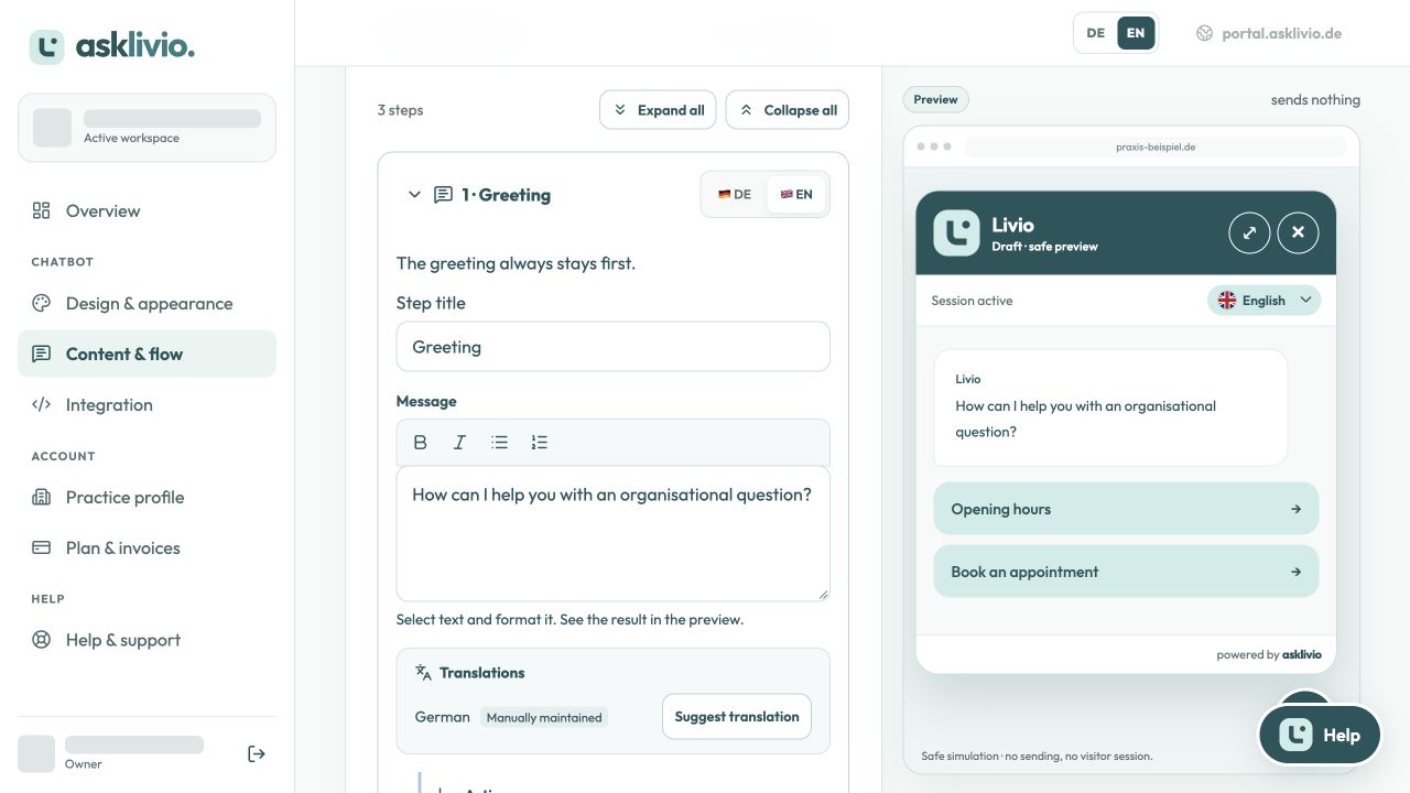 Asklivio portal: Define the steps. See the result immediately.