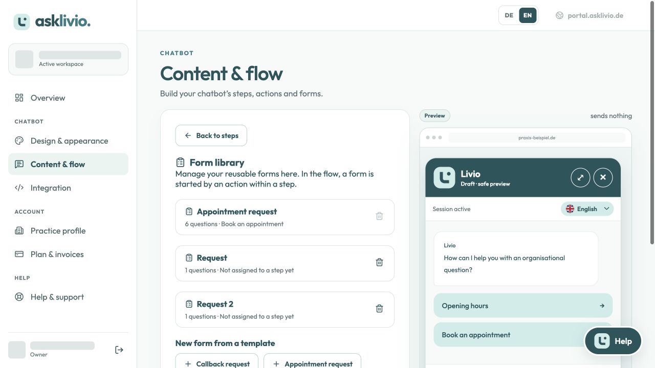 Asklivio portal: Collect the information your team needs.